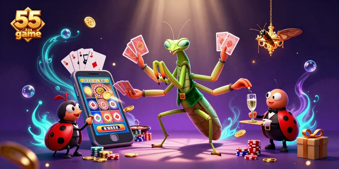 Experience thrilling moments in the 55 club game with cartoon characters and vibrant slots.