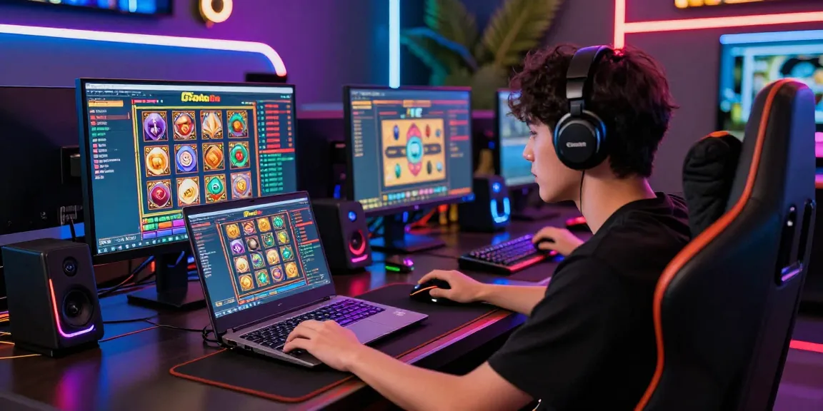Engaging rokok88 rtp gaming interface with vibrant designs and gaming setup