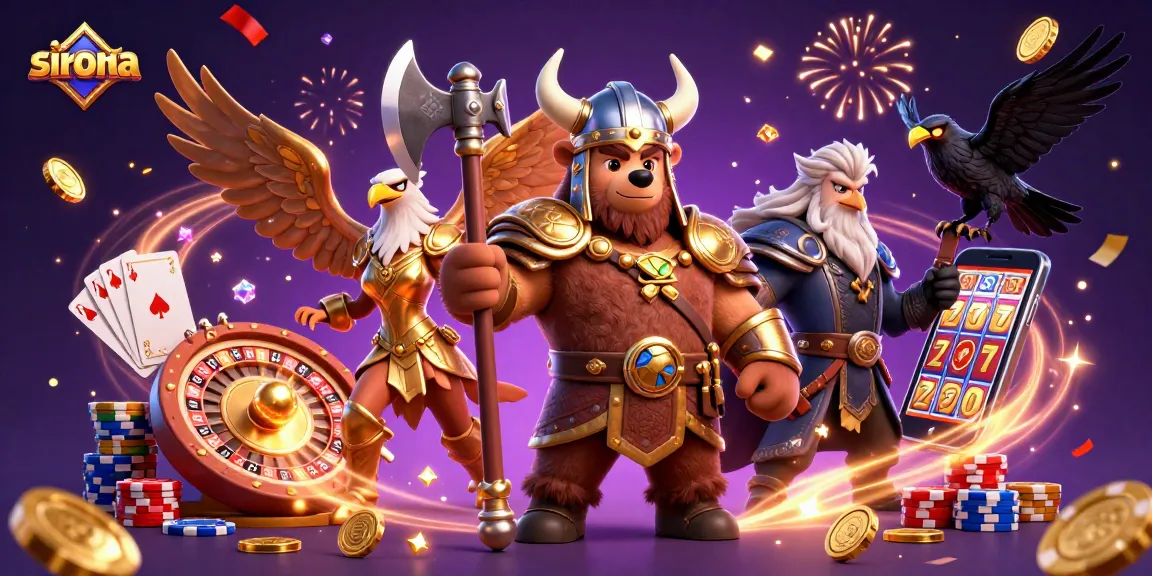 Sirona showcases exciting gameplay with a Viking berserker, Valkyrie eagle, and casino elements.