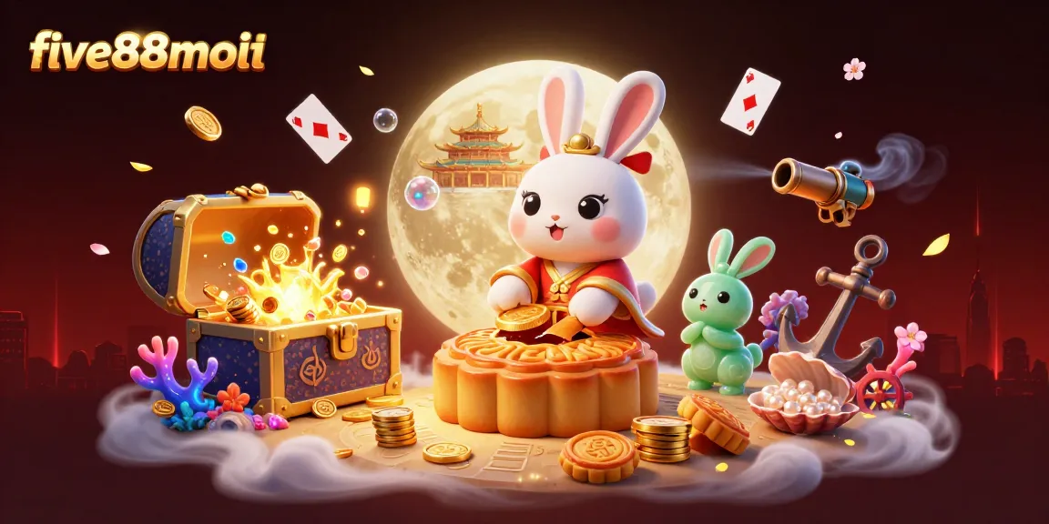 Experience the thrill of five88mobi with vibrant 3D casino elements and a whimsical lunar setting.
