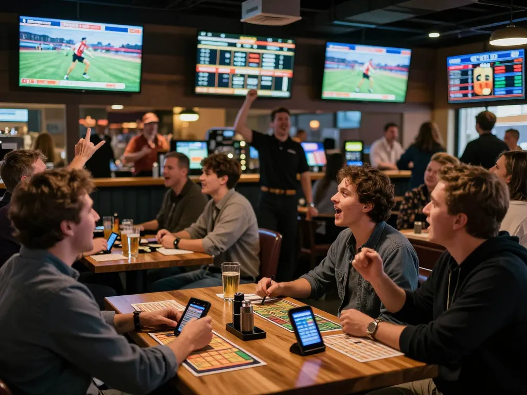 Engaged bettors celebrating wins at a sports bar while placing strategic bets with Net88.