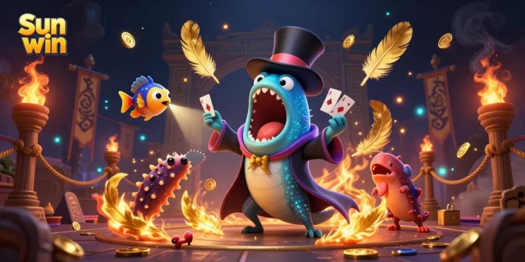 Engage in thrilling games at Sun win with vibrant underwater characters and dynamic casino elements.